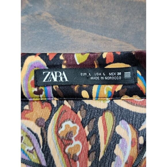 Zara Boho Paisley Mini Dress Long Sleeve Gold Details V Neck Multicolor Size L - Picture 10 of 16